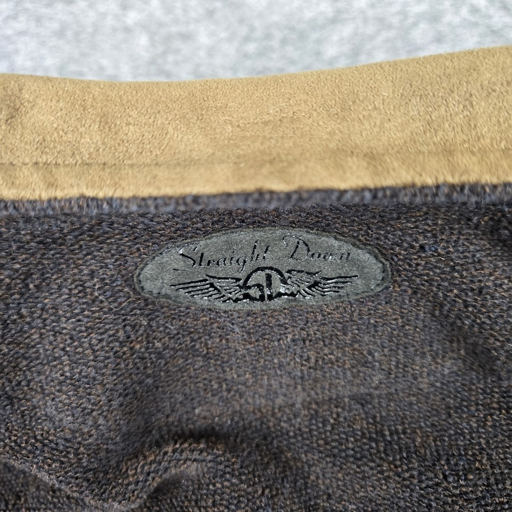 Straight Down Golf Sweater Mens Large Brown Pullover Henley USA Suede Collar - Picture 9 of 11